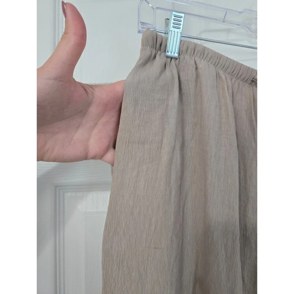 Zara Tan Beige Textured Pull on Wide Leg Drawstring Pants Relaxed Boho Beach